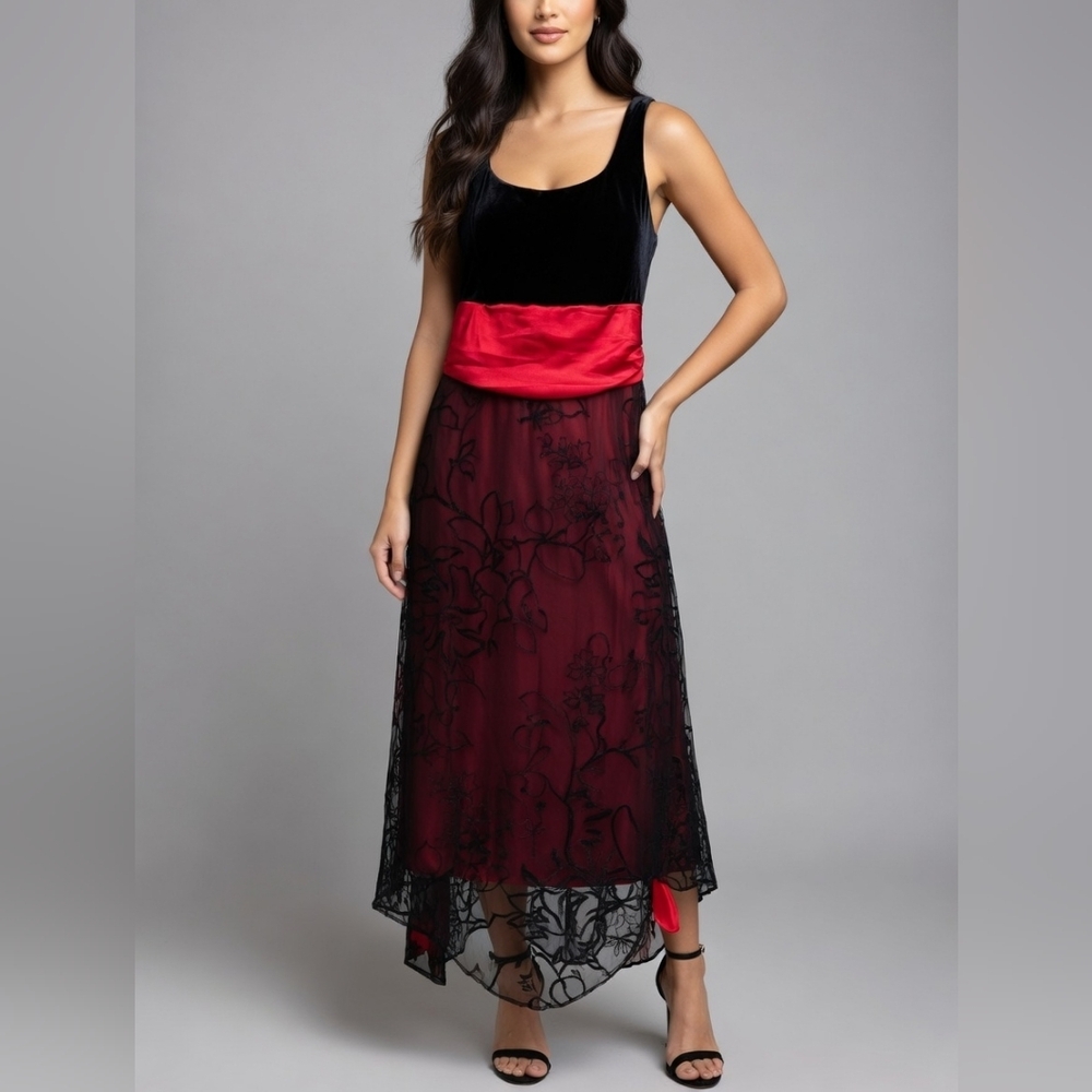 Vintage‎ Y2K Studio Y Burnout Velvet Dress Large Whimsigoth Siren Hoco Romantic